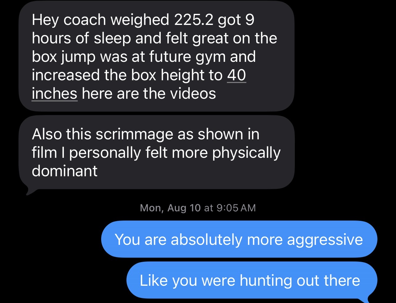 Athlete text message result
