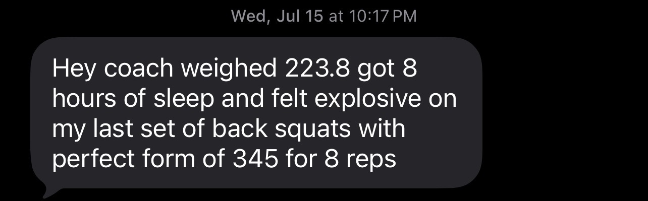 Athlete text message result
